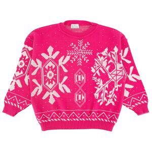 90s hot pink snowflake sweater 1990s vintage